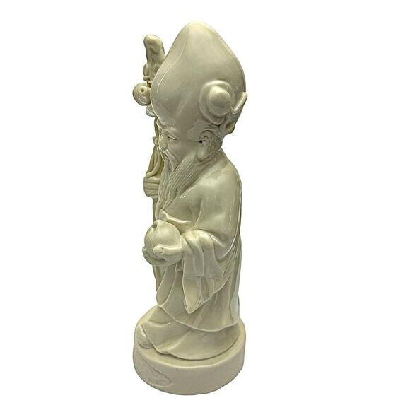 Sau Shou Chinese God of Longevity White Porcelain 9¼ Holding Staff Peach - Picture 2 of 7